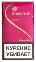 Сигареты SOBRANIE Super Slims Pink  Смола 3 мг/сиг, Никотин 0,3 мг/сиг, СО 2 мг/сиг.